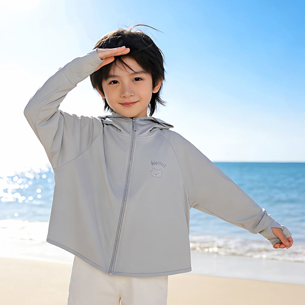 Damen nan leichte Kinder-Sonnenjacke mit Kapuze, atmungsaktivem Material und UV-Schutz  Shopnory