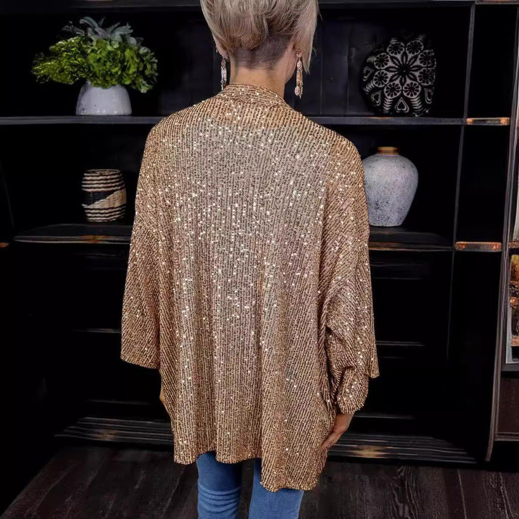 Damen Glamouröse Strickjacke mit Pailletten und lockerer Passform