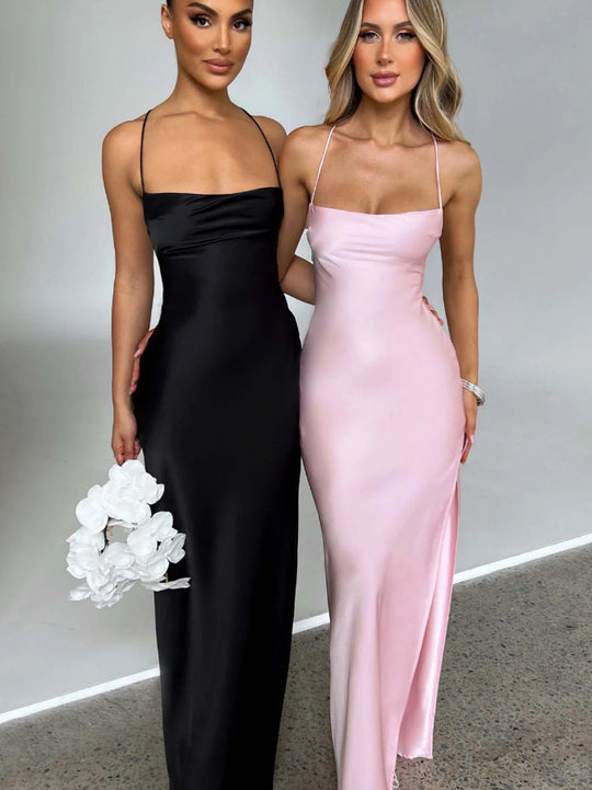 Damen Elegantes Maxikleid mit hochhängendem Schlitz und schmalem Trägerdesign