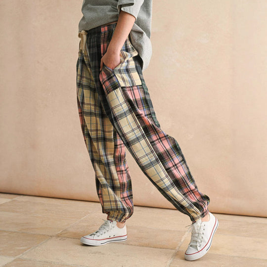 Damen Karierte Komfort-Hose mit elastischem Bund Shopnory