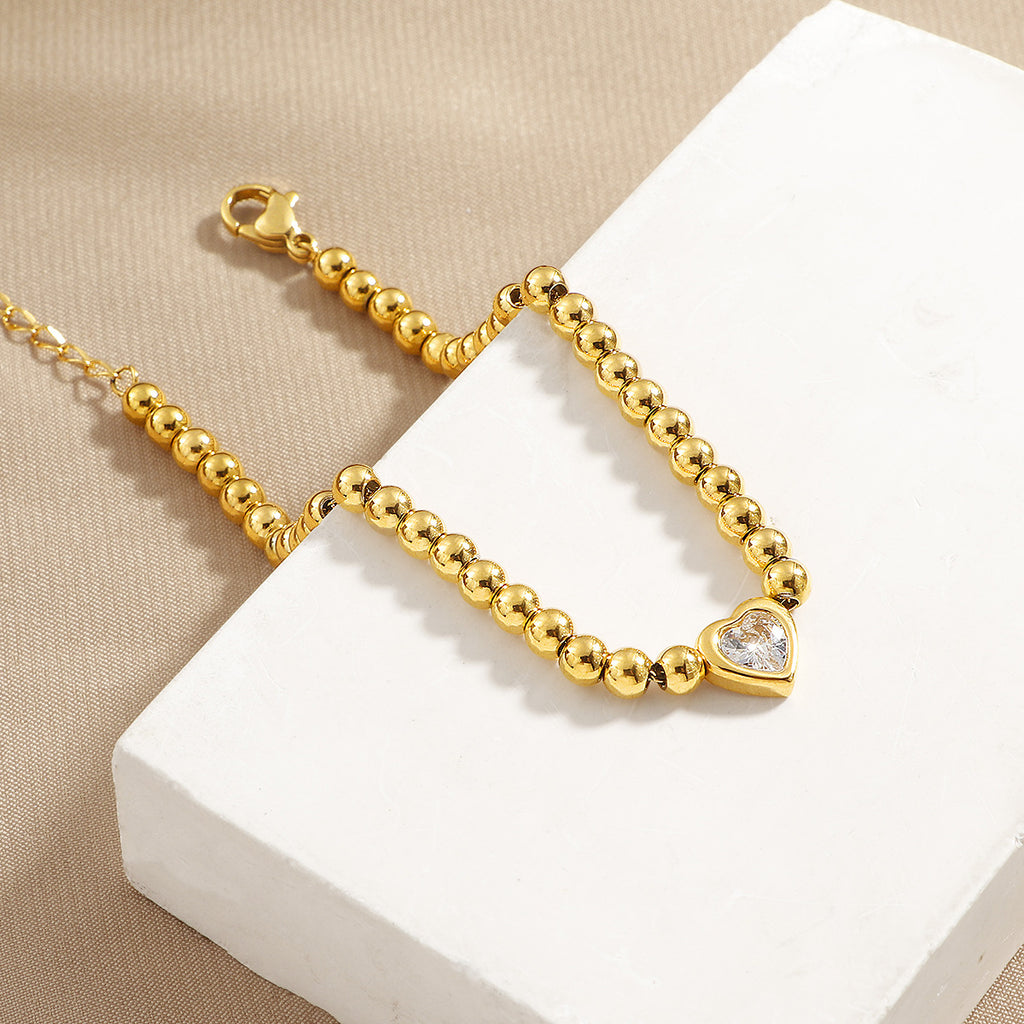 Damen Herzförmiges Kristall-Akzent Perlenarmband Shop Nory