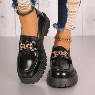 Damen klobige Loafer im Leder-Look mit profiliertem Plateau und Gliederketten-Applikation Shop Nory