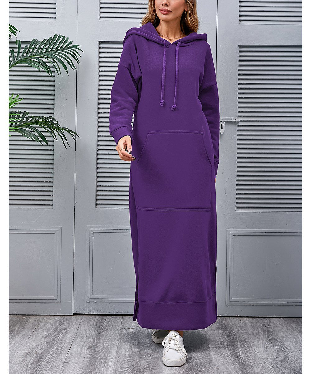 Damen nan langes Kapuzen-Sweatkleid mit Kängurutasche, Seitenschlitzen und lockerer Oversize-Passform Shop Nory