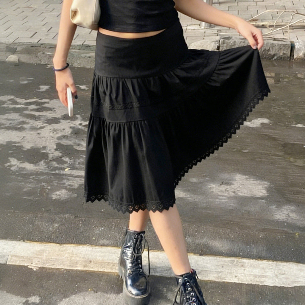 Damen eleganter gestufter Rock mit Spitzendetails
