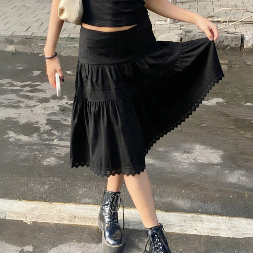 Damen eleganter gestufter Rock mit Spitzendetails