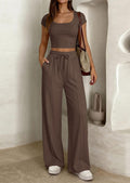 Damen lässiges Cropped-Top und weite Hose Set