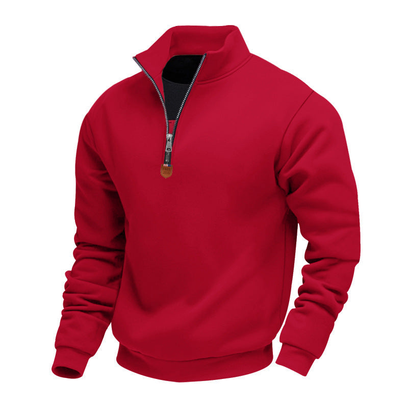 Herren sportlicher Pullover mit halbem Reißverschluss und modischem Stehkragen