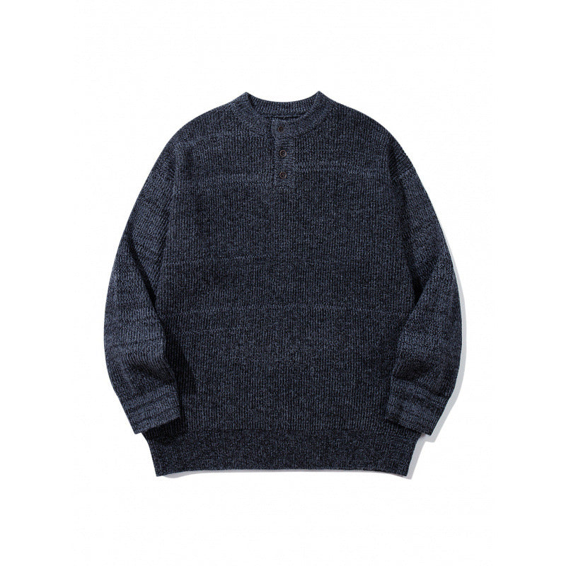 Unisex Oversize Grobstrick-Henley-Pullover mit melierter Struktur und Rippabschlüssen Shop Nory