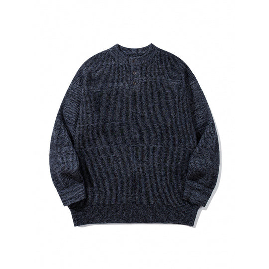 Unisex Oversize Grobstrick-Henley-Pullover mit melierter Struktur und Rippabschlüssen Shop Nory