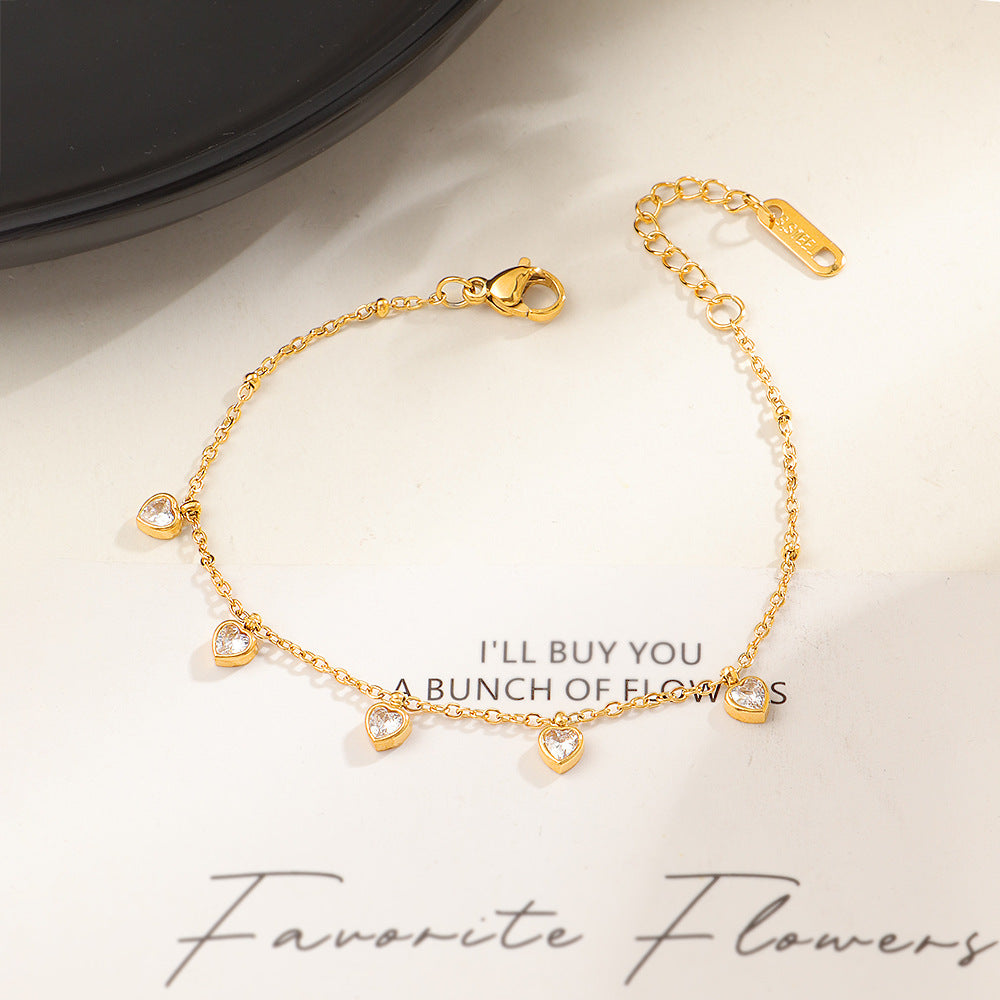 Damen Fußkette mit herzförmigen Kristallanhängern Shop Nory