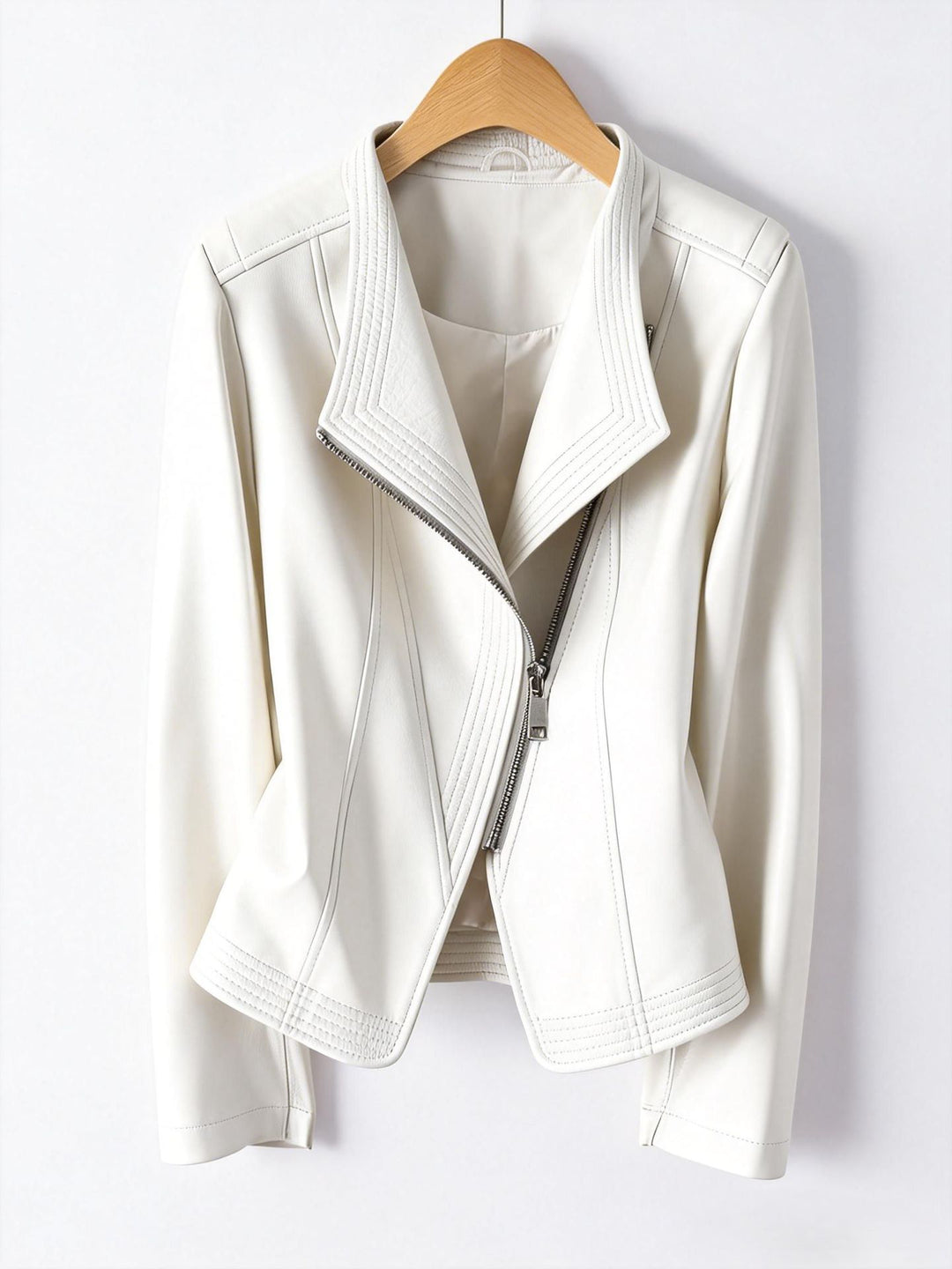 Damen Taillierte Kunstlederjacke mit asymmetrischem Reißverschluss und Ziersteppungen Shop Nory