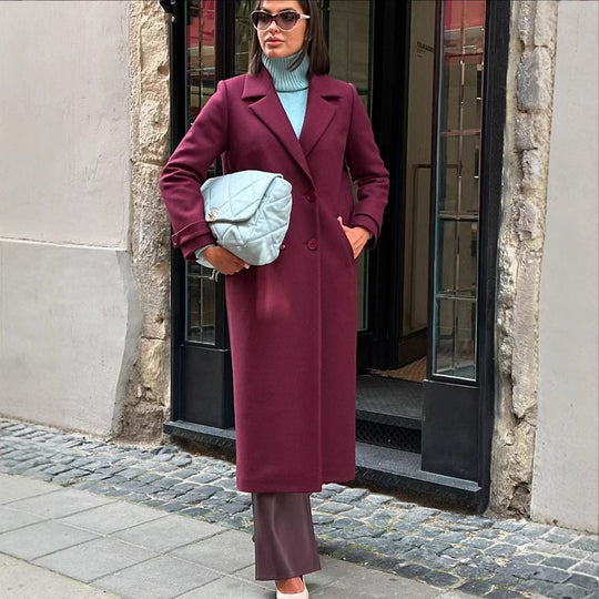 Damen Maxilanger Mantel aus Wollmix mit taillierter Silhouette und cleanem Revers Shop Nory