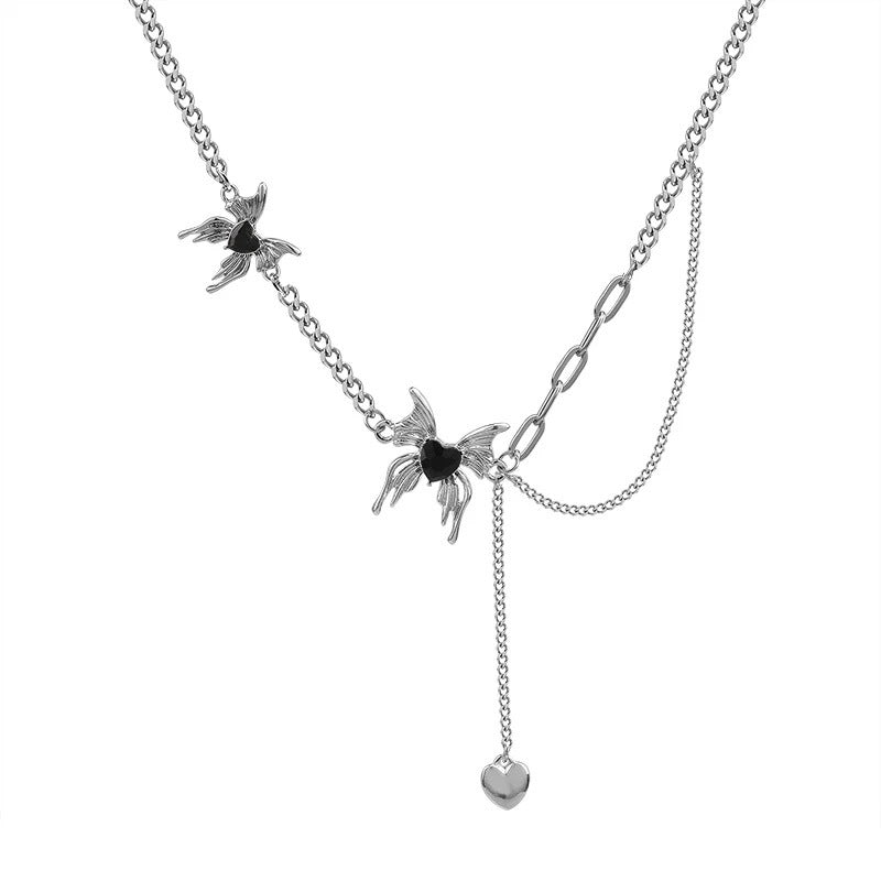 Damen Kette mit kreativem Herz- und Spinnenanhänger Shop Nory
