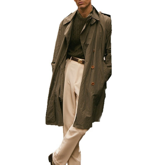 Herren Leichter knielanger Trenchcoat aus wasserabweisendem Baumwollmix mit offenem Schnitt Shop Nory