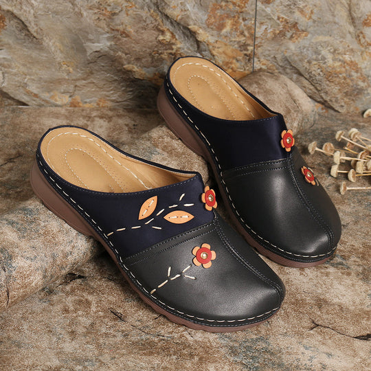 Damen Clogs mit floralem Applikationsdesign und rutschfester Sohle