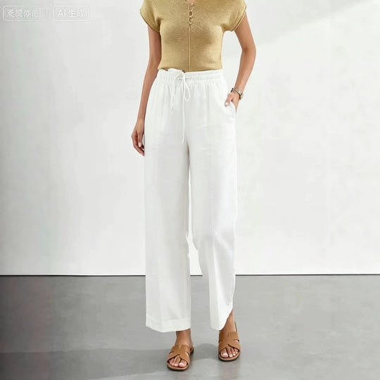 Damen nan lässige Leinen-Baumwoll Culotte mit elastischem Bund und Tigerstickerei Shop Nory