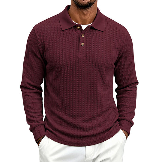 Herren Langärmeliges Strickpoloshirt mit Zopfmuster und Knopfleiste Shop Nory