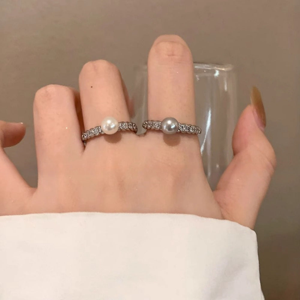 Damen Perlenring mit funkelnden Zirkonia von Shop Nory