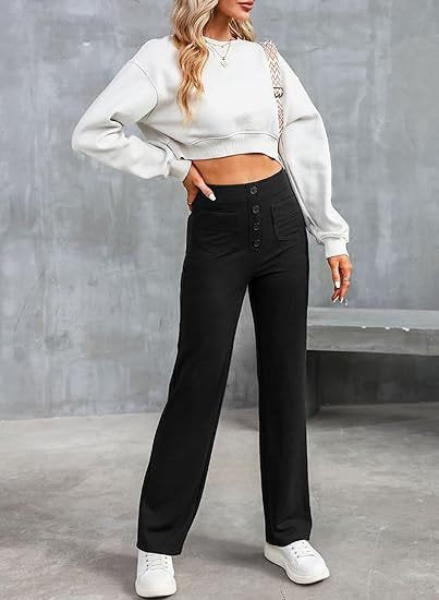 Damen Hochtaillierte weite Hose mit Knopfleiste und aufgesetzten Taschen Shop Nory