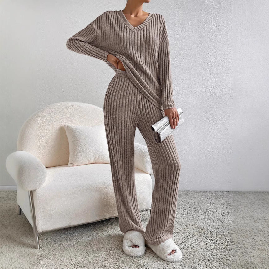 Damen komfortabler Ripp-Strickanzug mit weitem Schnitt