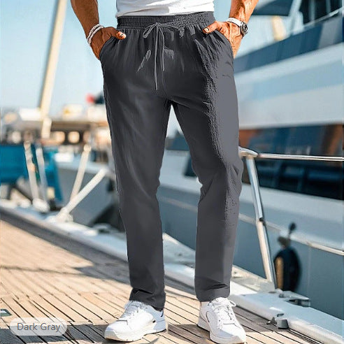 Herren lässige Leinenmisch-Joggerhose mit Kordelzug, angeschrägten Eingrifftaschen und schmalem Knöchelabschluss Shop Nory