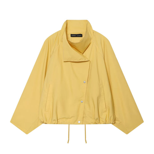 Damen Kurze wasserabweisende Übergangsjacke mit weitem Raglanärmel und Tunnelzug Shop Nory
