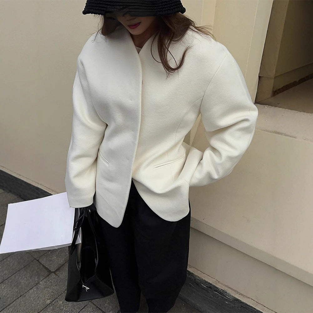 Damen Taillierter kragenloser Wollmix-Kurzmantel mit klarer Silhouette Shop Nory