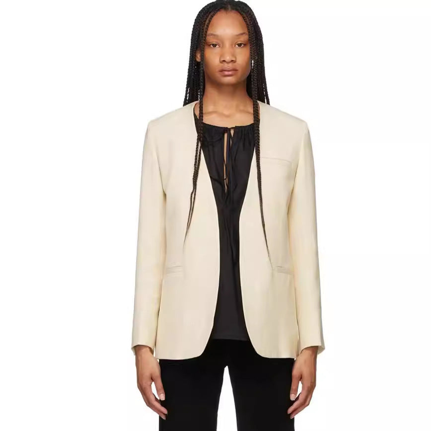 Damen Kragenloser Longblazer mit offenem Fall und Cape-Effekt Shop Nory