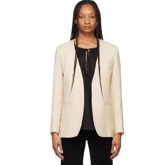 Damen Kragenloser Longblazer mit offenem Fall und Cape-Effekt Shop Nory