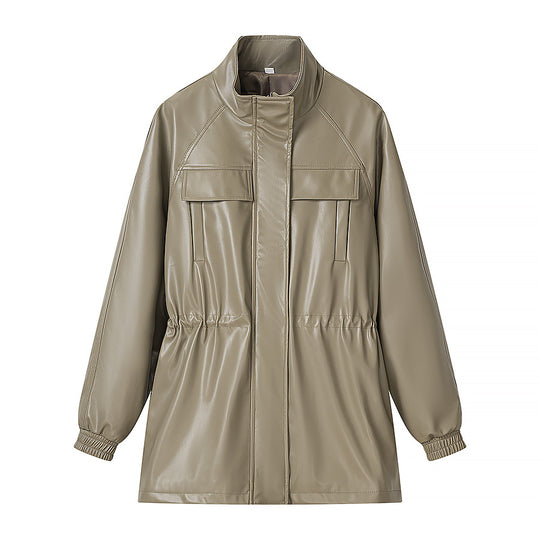 Damen Lederoptik-Parka mit Tunnelzugtaillierung, Stehkragen und Pattentaschen Shop Nory