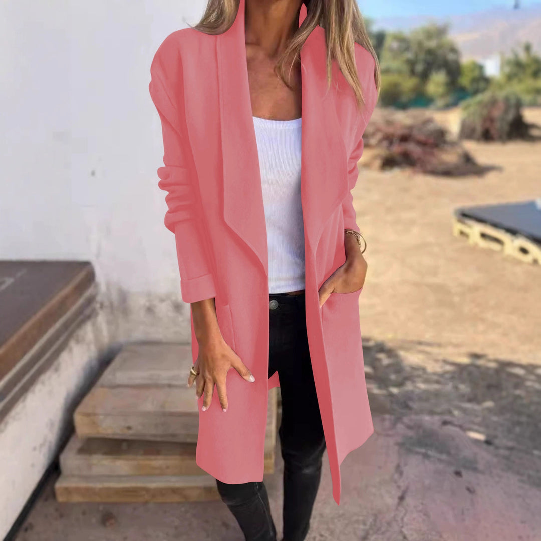 Damen Longline Blazer mit Schalkragen, offenem Schnitt und aufgesetzten Taschen Shop Nory