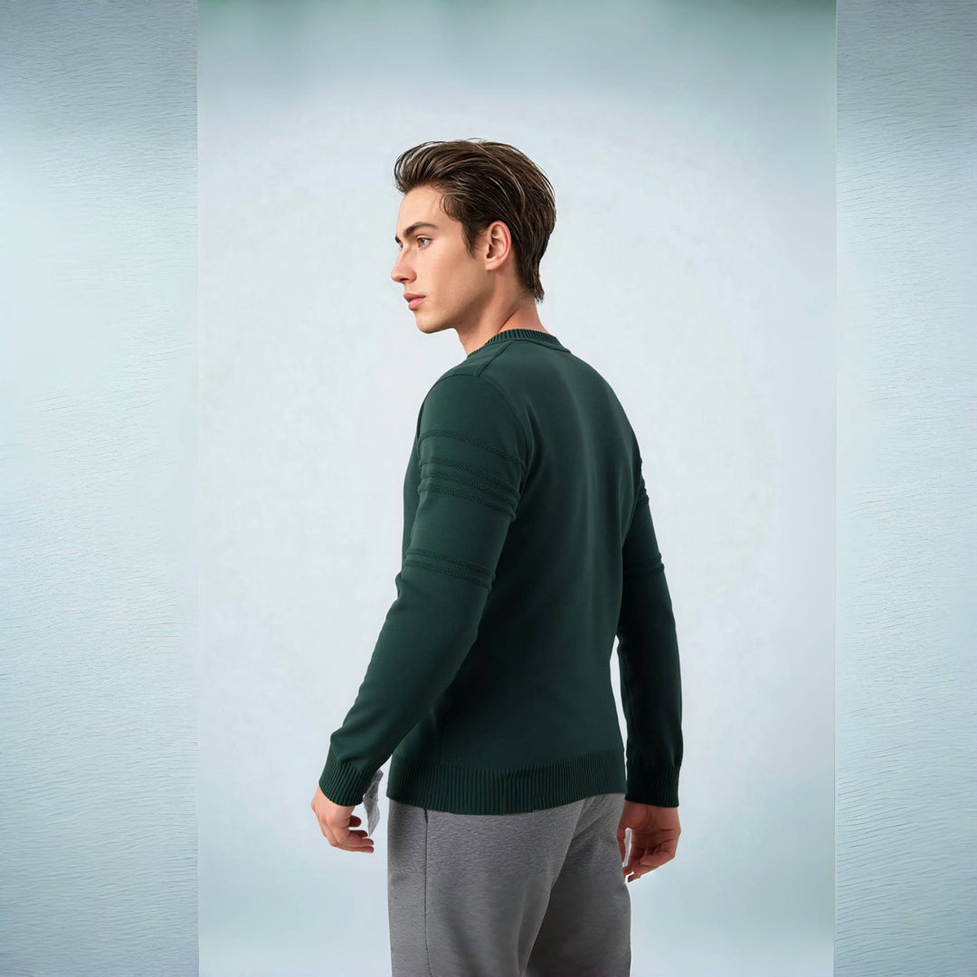 Herren Strukturierter Feinstrickpullover mit Rundhalsausschnitt und dekorativen Streifen-Reliefnähten Shop Nory