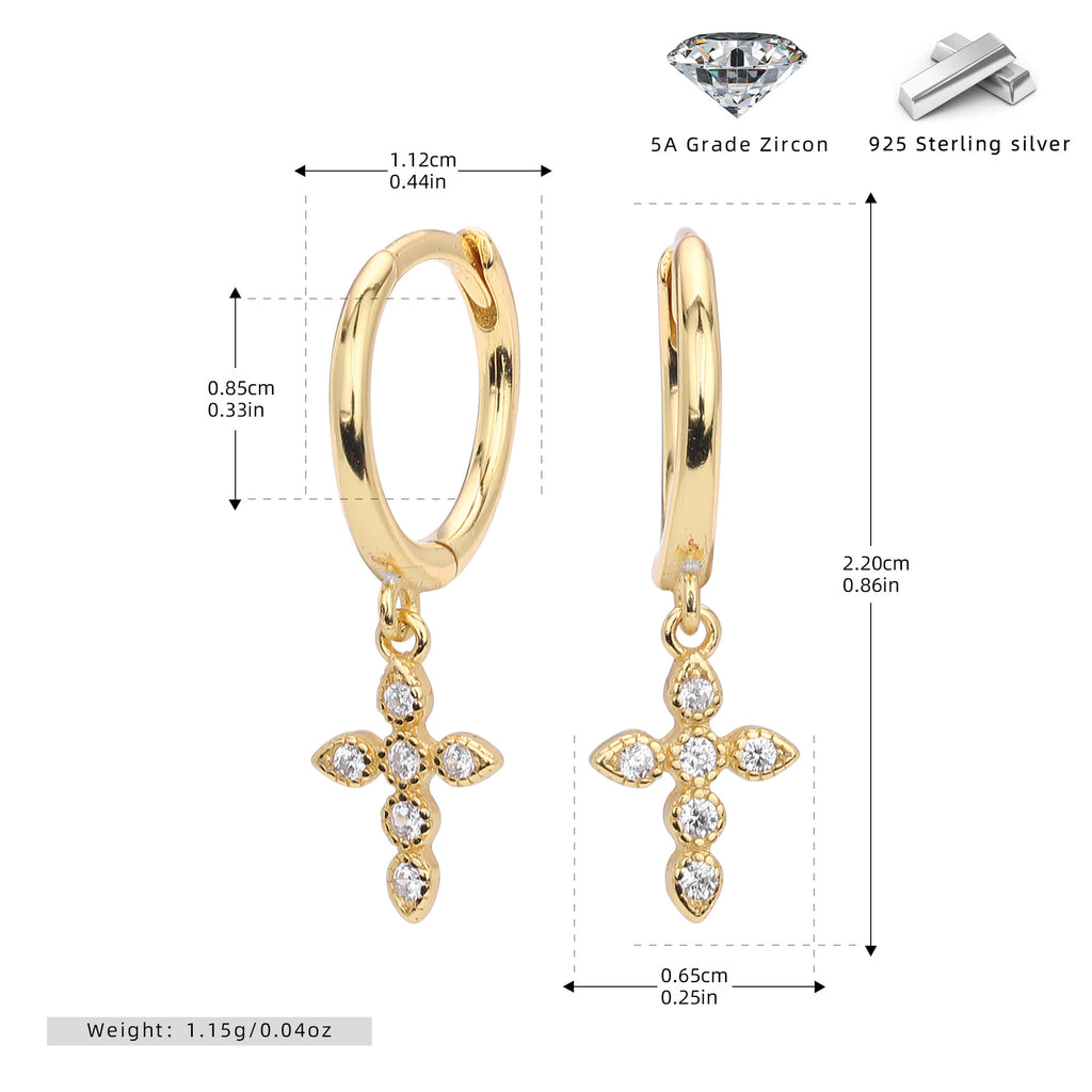 Damen Ohrhänger mit funkelndem Kreuzanhänger aus 925 Sterling Silber Shop Nory
