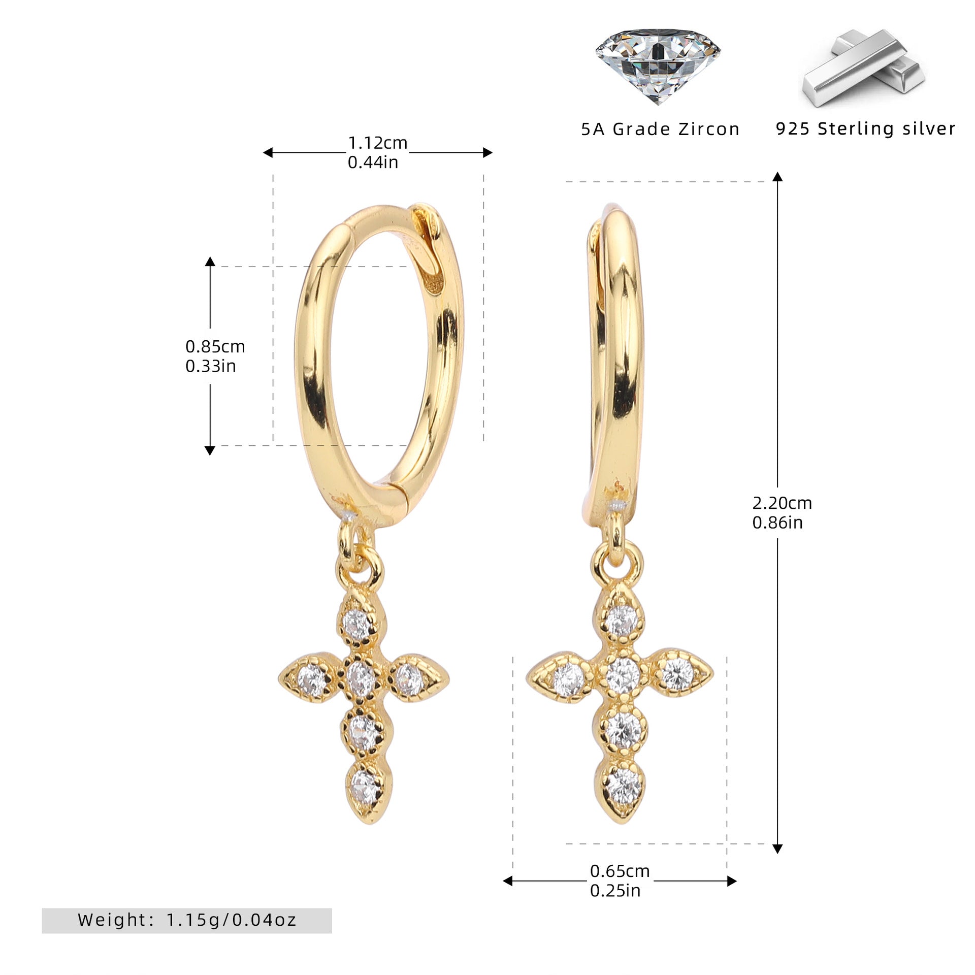 Damen Ohrhänger mit funkelndem Kreuzanhänger aus 925 Sterling Silber Shop Nory