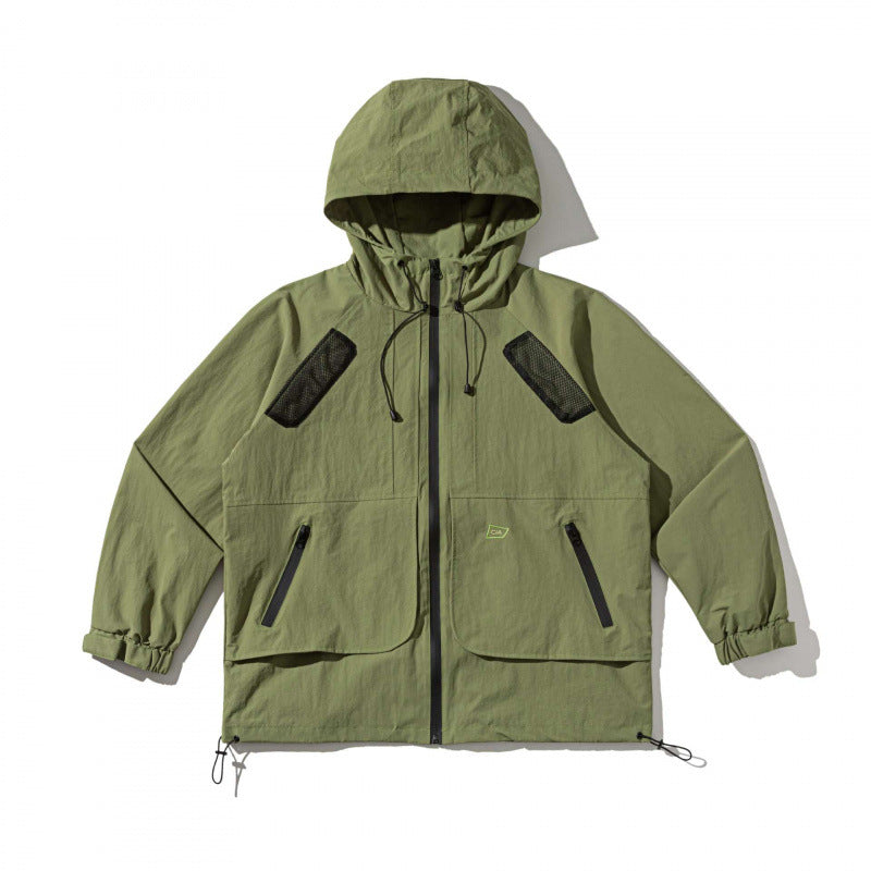 Unisex Technische Oversize-Kapuzenjacke mit Mesh-Belüftungszonen, Reißverschluss und Tunnelzug Shop Nory