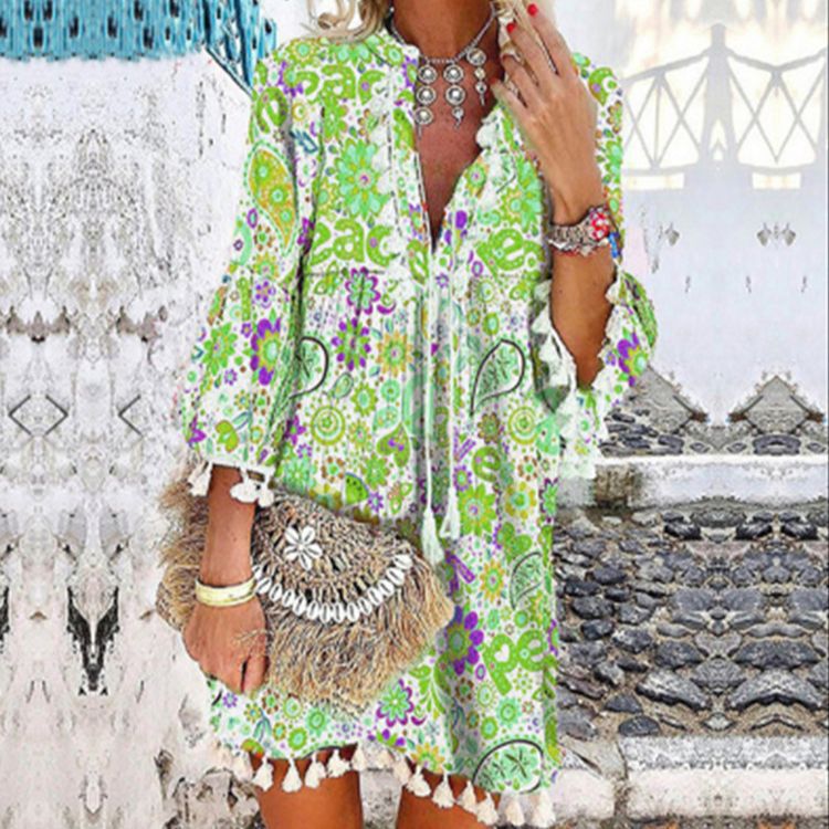 Damen Tunika-Kleid mit kreativem Print und Taschendetails