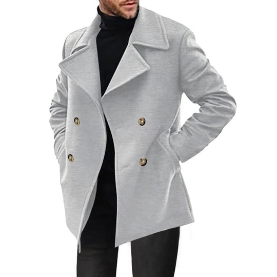 Herren Zweireihiger taillierter Peacoat mit breitem Revers und Eingrifftaschen Shop Nory