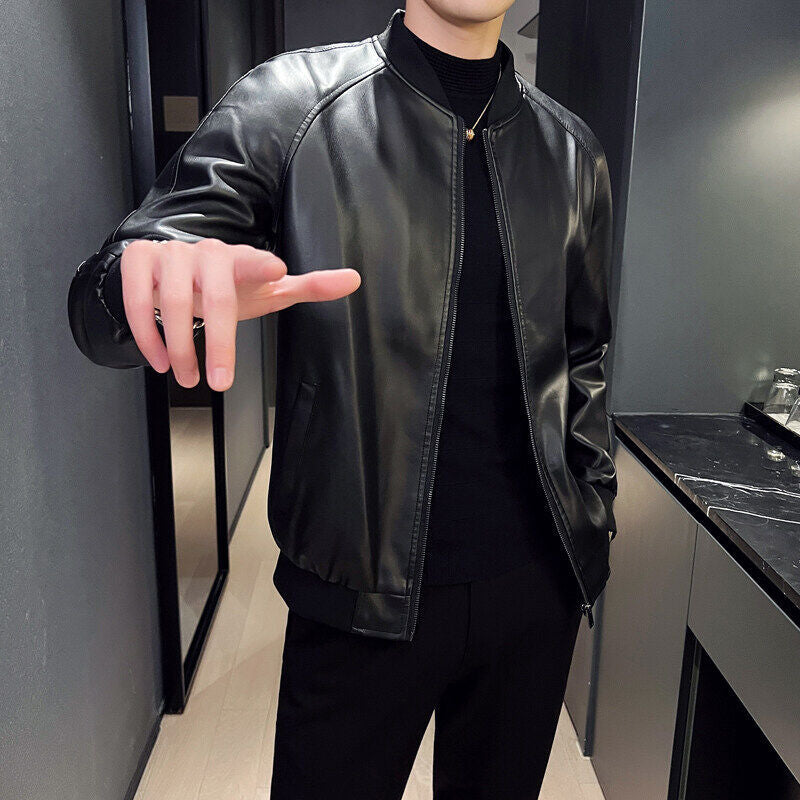Herren Oversize Kunstleder-Bomberjacke mit Raglanärmeln, Reißverschluss und gerippten Bündchen Shop Nory