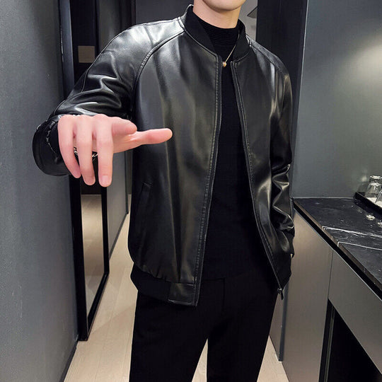 Herren Oversize Kunstleder-Bomberjacke mit Raglanärmeln, Reißverschluss und gerippten Bündchen Shop Nory