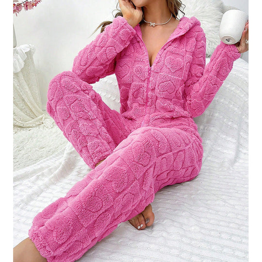 Damen Gemütlicher Fleece-Overall mit Kapuze