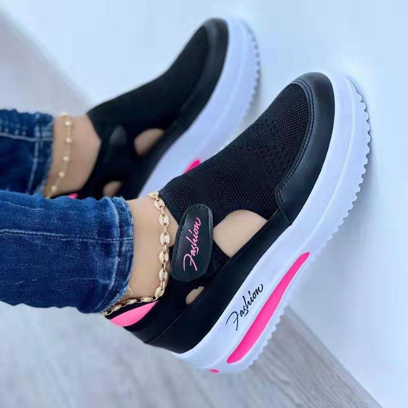 Damen Keilabsatz-Sneaker mit Strick-Obermaterial, Cut-Outs und Klettverschluss Shop Nory