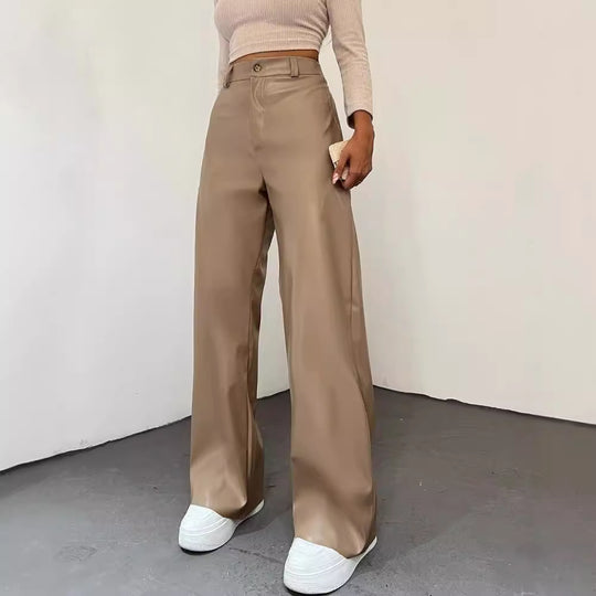 Damen Weite High-Waist-Hose aus Satinoptik mit weitem Bein Shop Nory