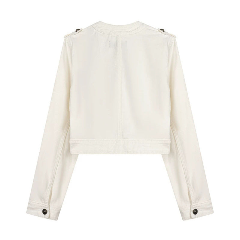 Damen Cropped-Denimjacke im Military‑Stil mit Zierknopfleisten Shop Nory