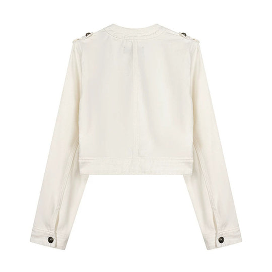 Damen Cropped-Denimjacke im Military‑Stil mit Zierknopfleisten Shop Nory
