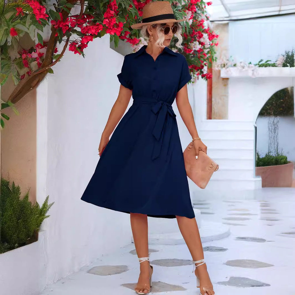 Damen Hemdblusenkleid mit eleganter Taillierung und modischem Bindegürtel
