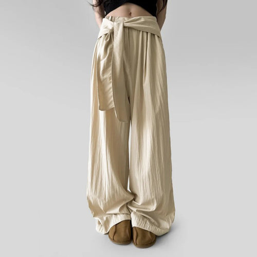 Damen nan Highwaist Leinenhose mit weitem Bein und dekorativem Bindegürtel Shop Nory