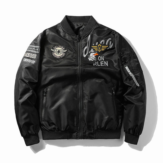Herren Modische Bomberjacke mit Kunstleder und Stickereien Shop Nory