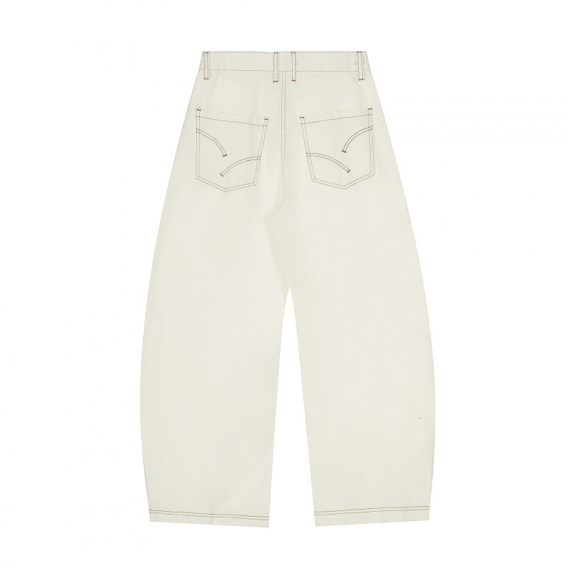 Damen Weite Cropped Ballon-Jeans mit hohem Bund und sichtbaren Kontrastnähten Shop Nory