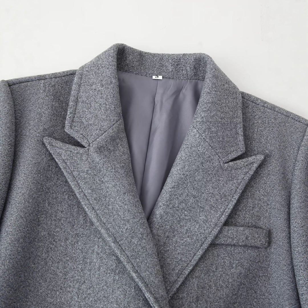 Damen Doppelreihiger Wollmix-Mantel mit Fransensaum und fallendem Revers Shop Nory