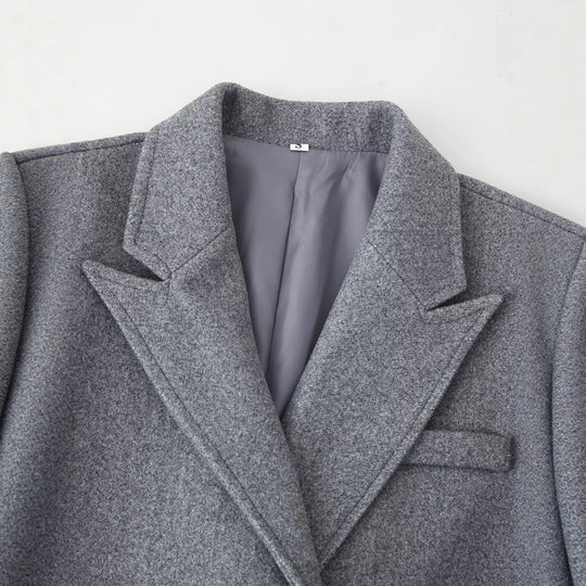 Damen Doppelreihiger Wollmix-Mantel mit Fransensaum und fallendem Revers Shop Nory